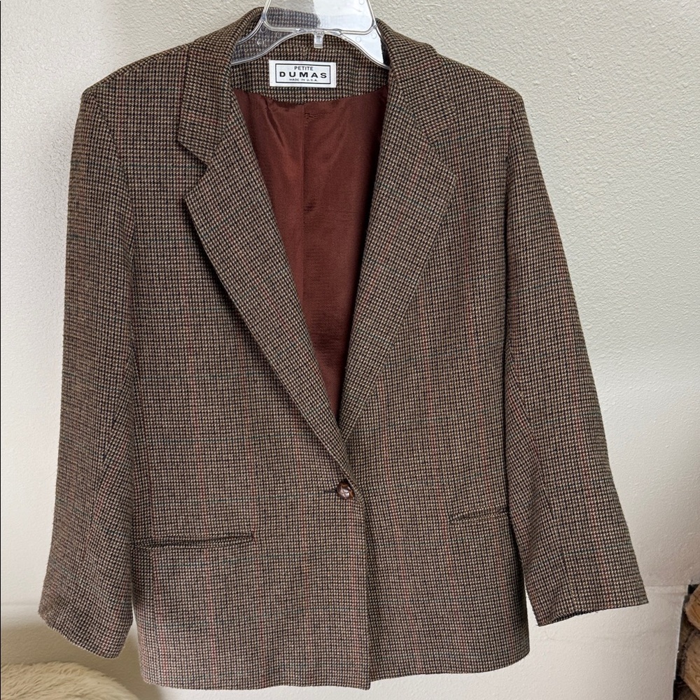 DUMAS PETITE Houndstooth Wool Blazer. Vintage. Size 6P